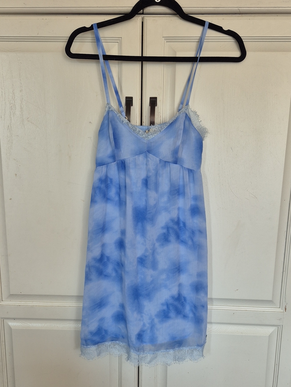 Hollister Light Blue Tie-Dye Mini Dress with Lace Trim Y2K